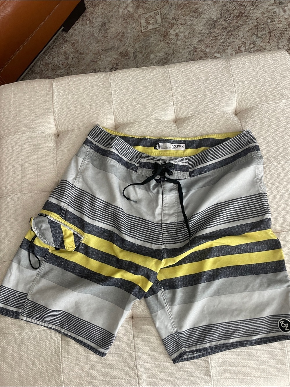 Ezekiel Men's Yellow & Gray Striped Board Shorts